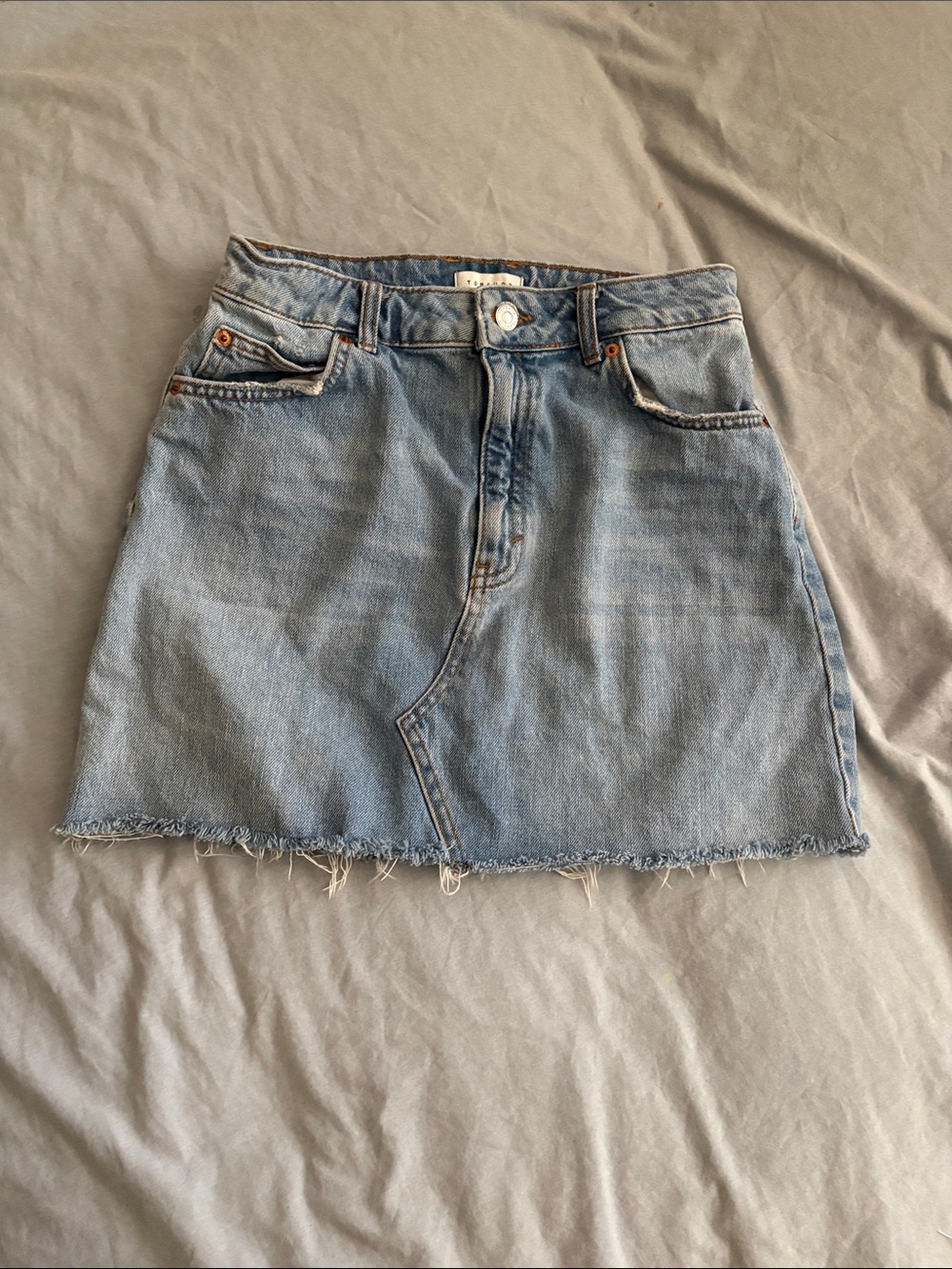 Topshop Light Blue Denim Mini Skirt with Raw Hem